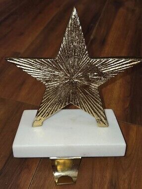GUC Gold Star Decorative Christmas Stocking Holder on White Marble Base